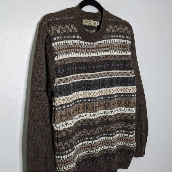 Vintage Peruvian Link Alpaca Sweater Stripe Art Abstract Earth Tones Crewneck - Picture 6 of 6
